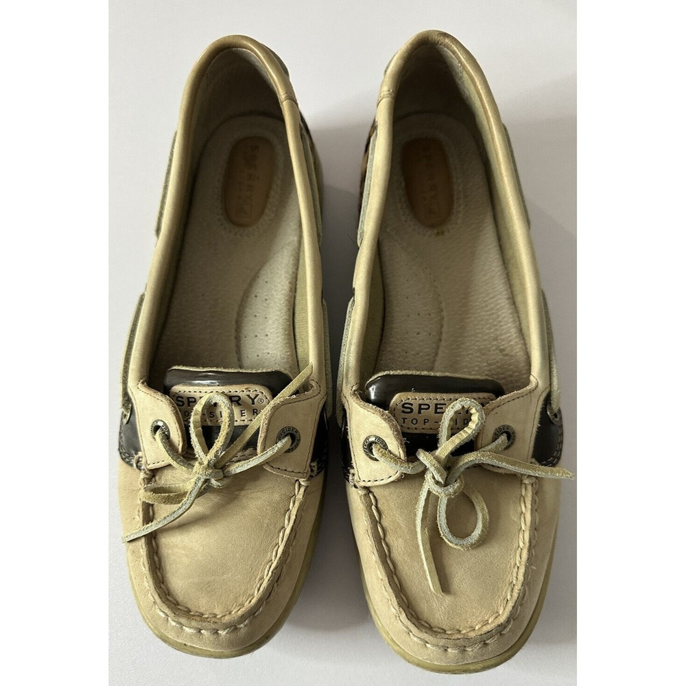 Sperry Top Siders Womens 8.5M Boat Shoes Beige Leopard Cheetah Print Flat Loafer